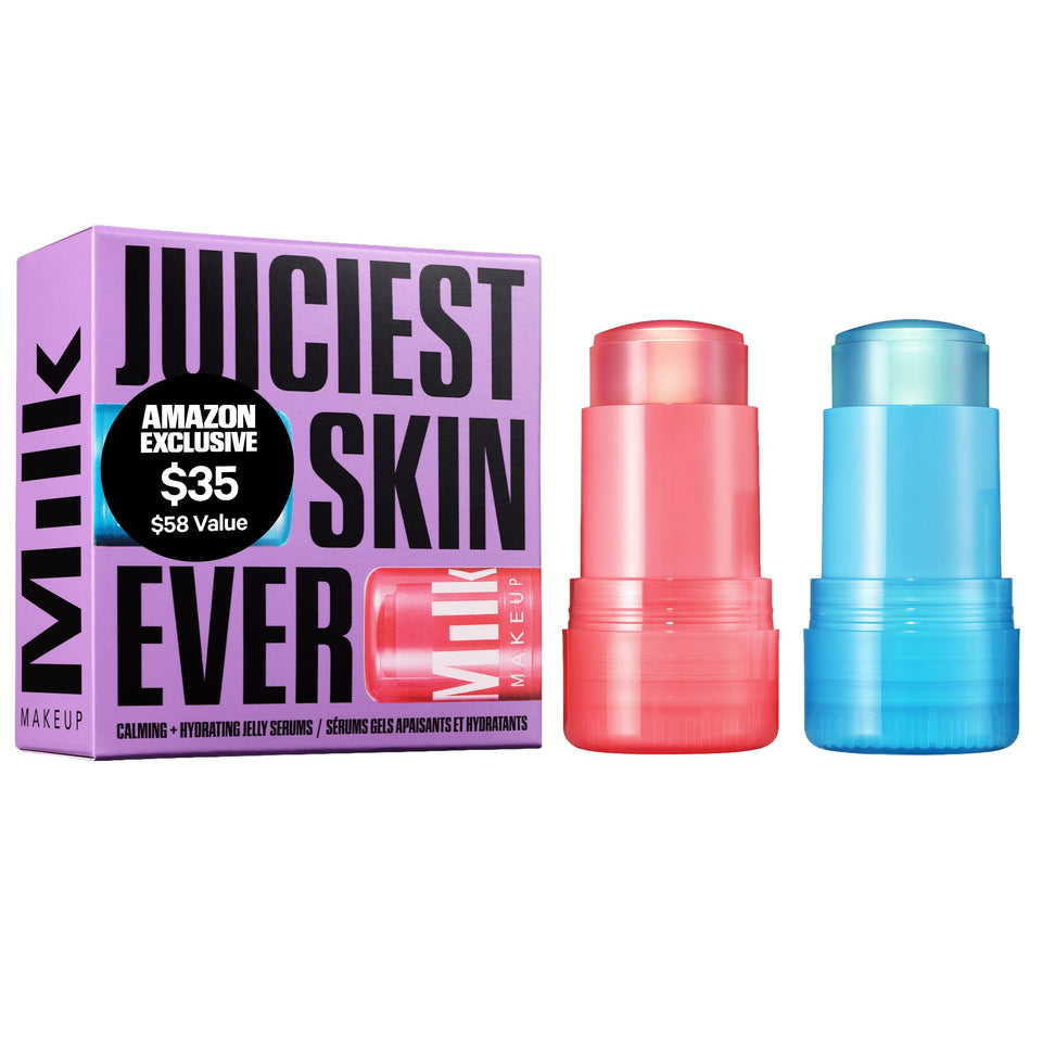 Milk Makeup front packaging duo showing both jelly serum sticks for travel convenience and calm skin