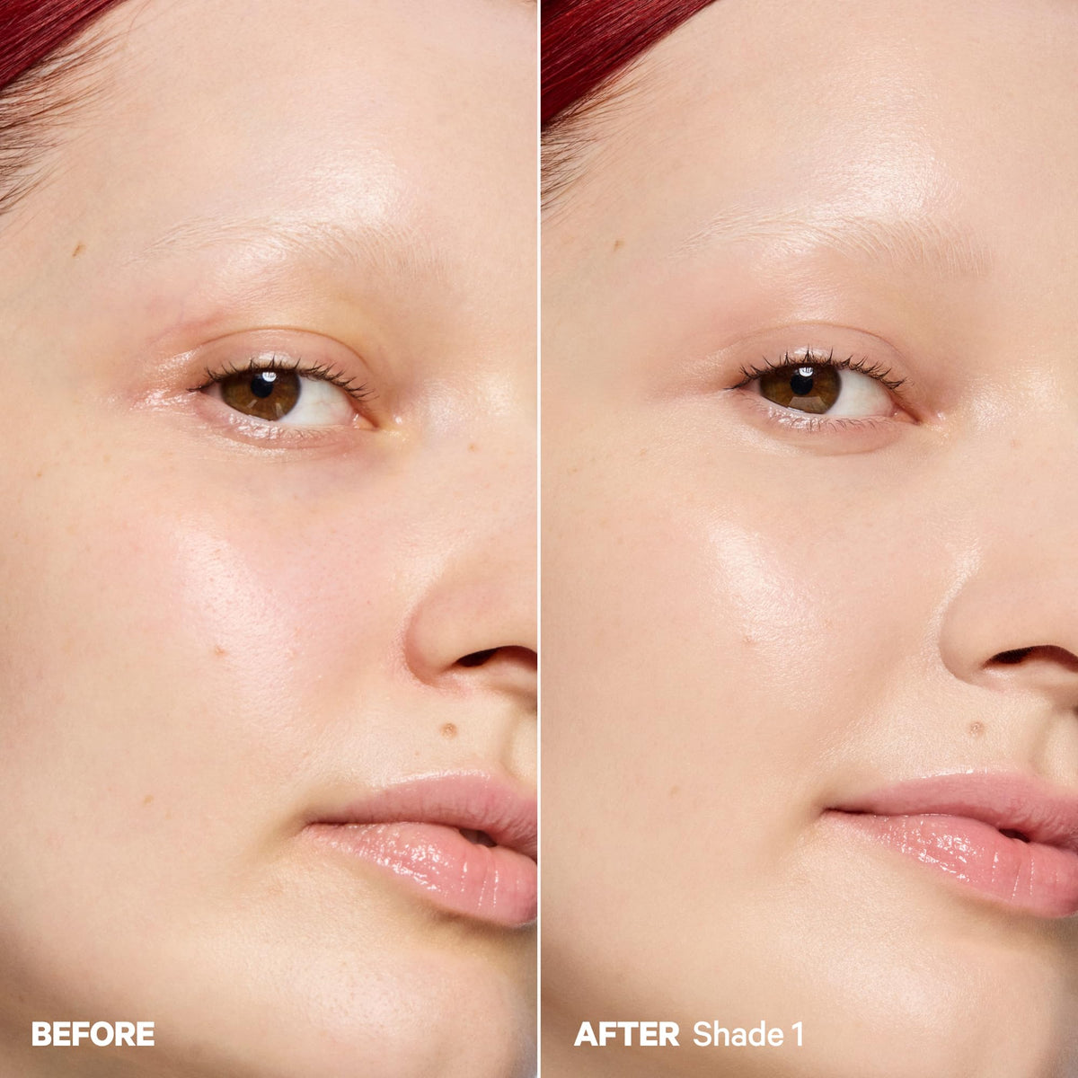 Milk Makeup before-and-after split face revealing natural dewy improvement
