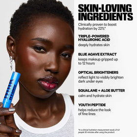 Milk Makeup ingredient graphic with hyaluronic acid and Blue Agave benefits