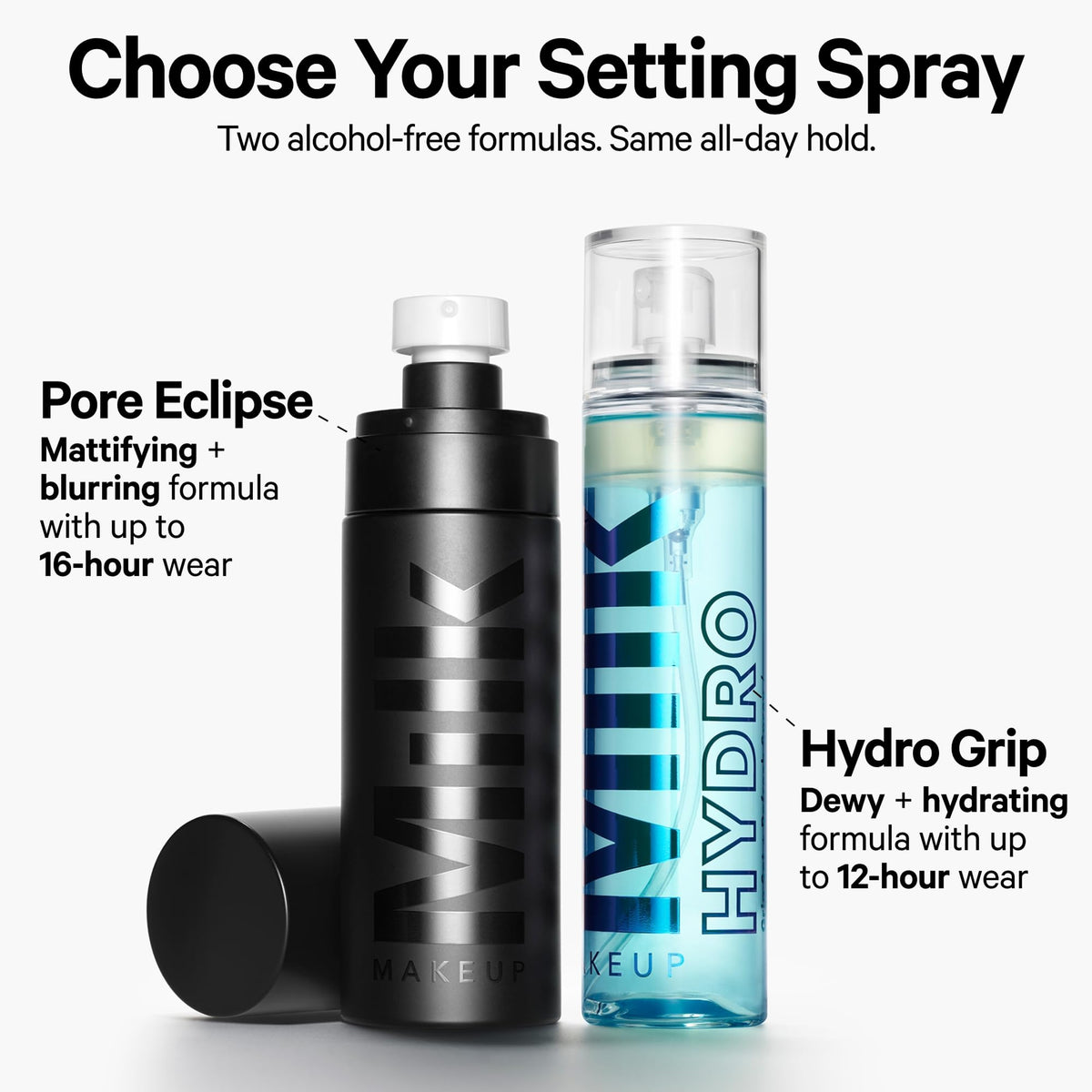 Milk Makeup bottle tucked in a makeup bag lifestyle shot, conveys on-the-go refresh benefit