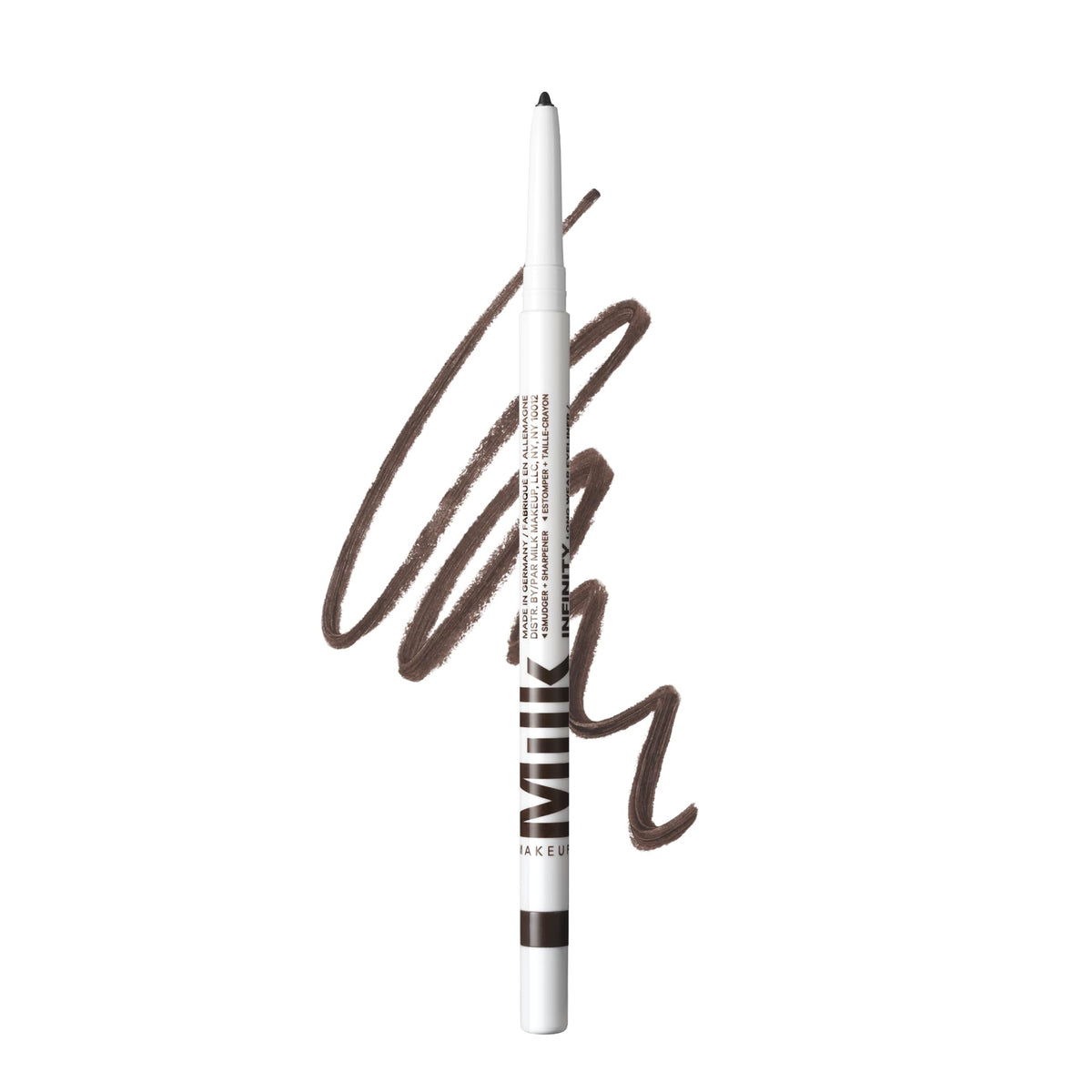 Milk Makeup Infinity pencil front view showing packaging and effortless application benefit