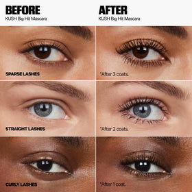 Before and after lashes with Milk Makeup showing visible length and volume