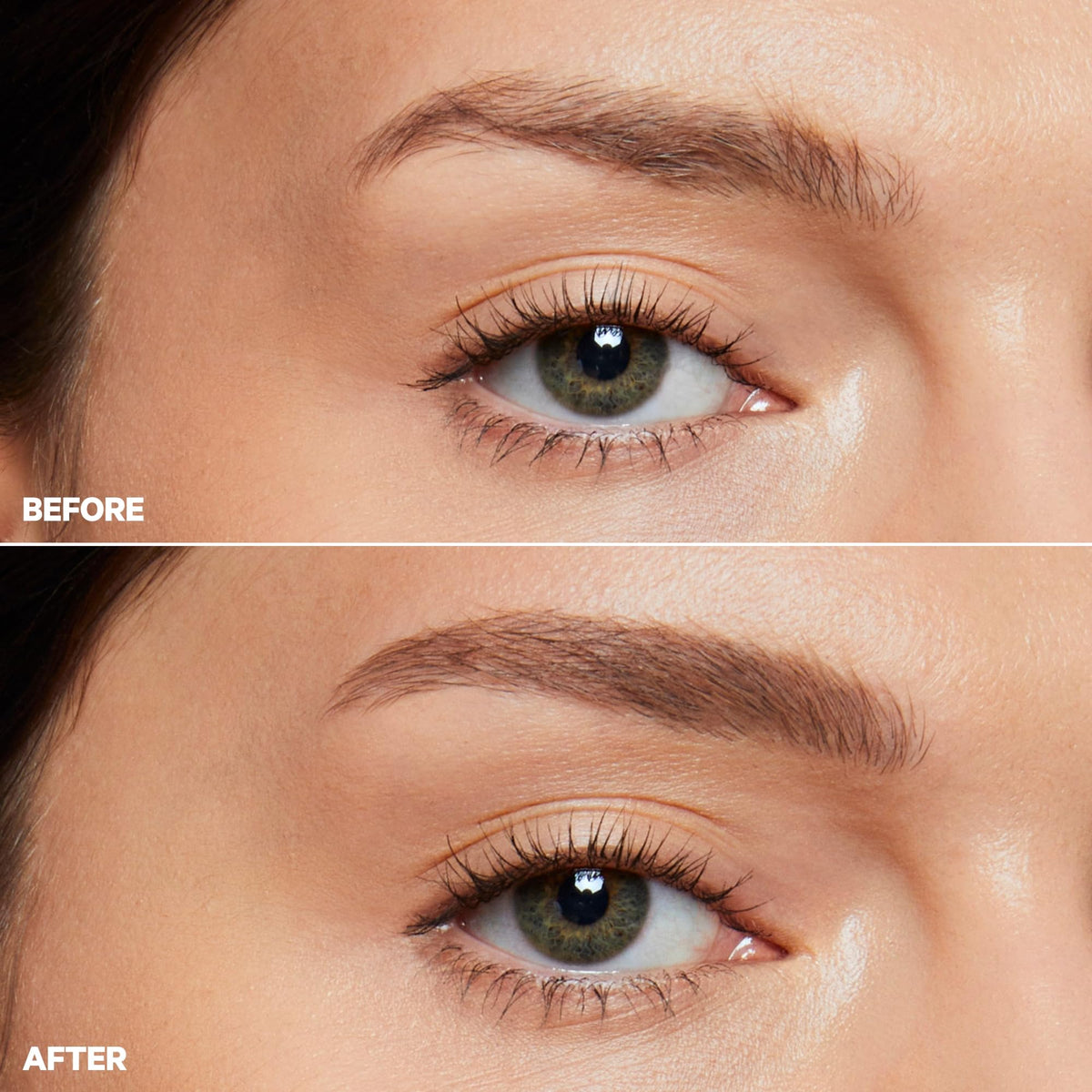 Milk Makeup KUSH before and after brows illustrating fuller, natural-looking shape