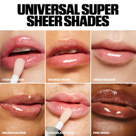 Milk Makeup KUSH swatch on hand showing sheer mauve tint and hydrating gloss payoff