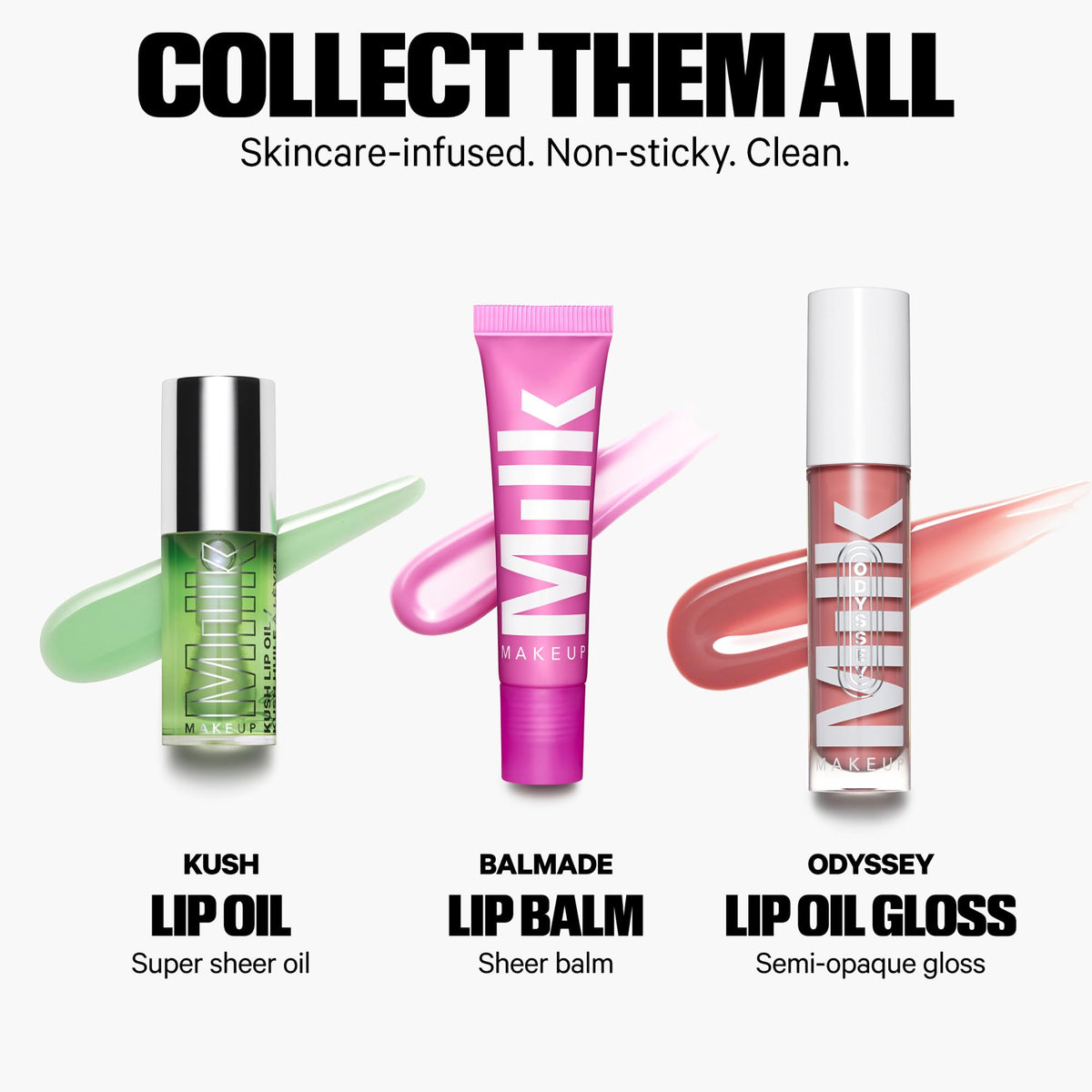 Milk Makeup KUSH layered over lipstick showing amplified shine and enhanced color depth