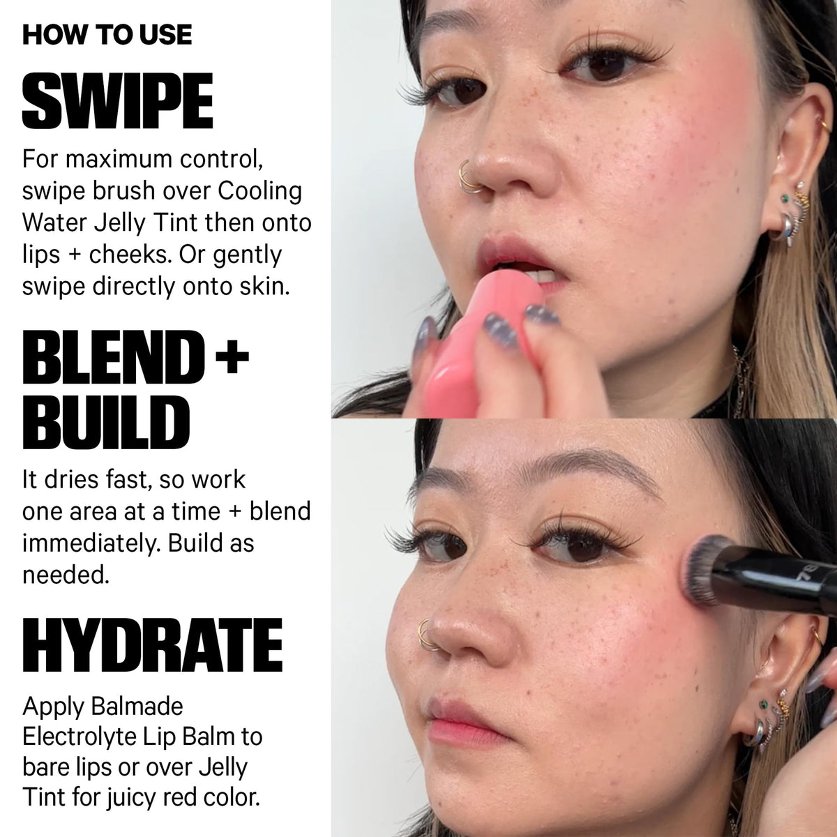 Milk Makeup lips before and after using Chill red tint plus Balmade for enhanced color