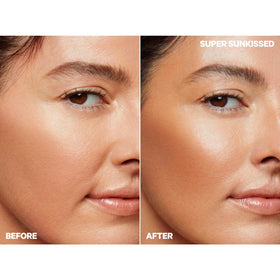 Milk Makeup matte bronzer applied to cheek demonstrating natural matte contour