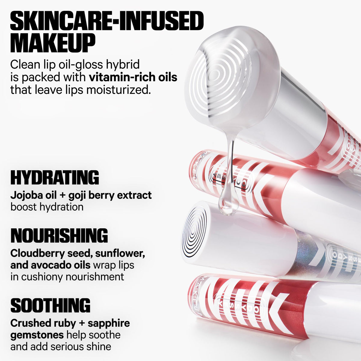 Milk Makeup gloss texture with oil drop showcasing nourishing, non-sticky glide