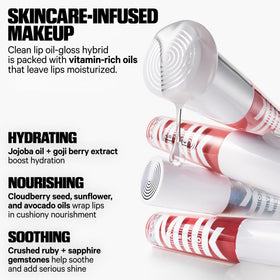 Milk Makeup gloss texture with oil drop showcasing nourishing, non-sticky glide
