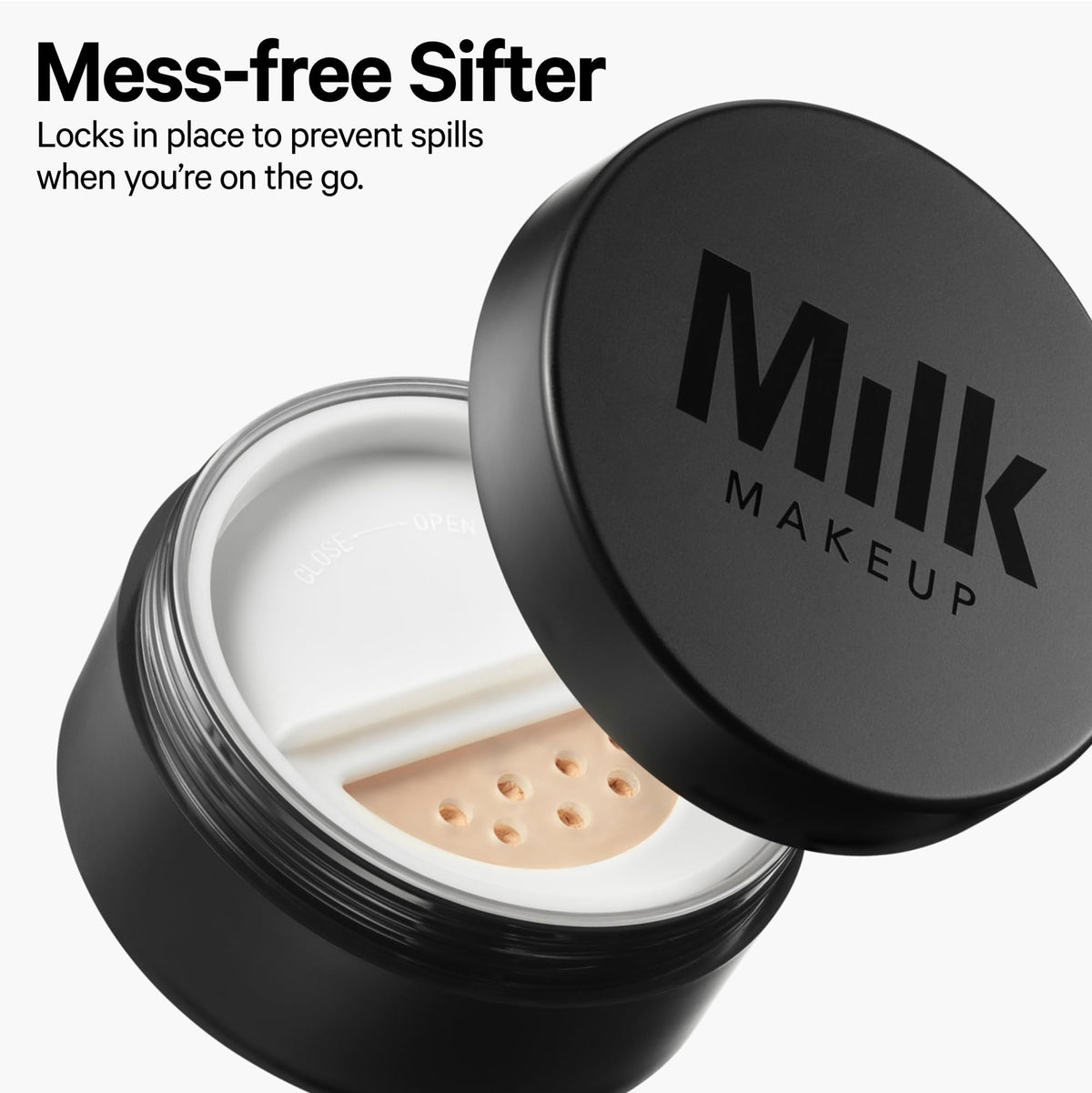 Milk Makeup compact in hand showing travel-friendly size and portability