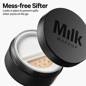 Milk Makeup compact in hand showing travel-friendly size and portability