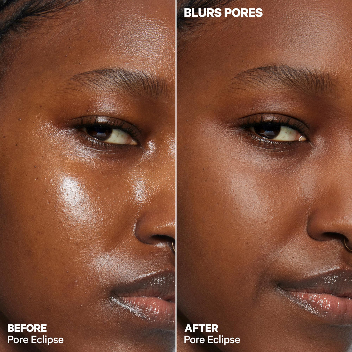 Milk Makeup primer applied to cheek demonstrating soft-focus smoothing benefit