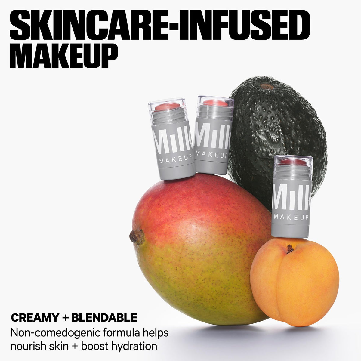 Milk Makeup Rally applied on cheek blending with finger, natural flushed finish