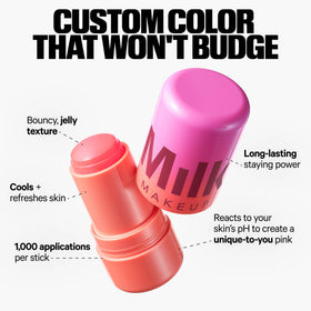 Milk Makeup serums and included makeup bag staged for travel convenience and protection