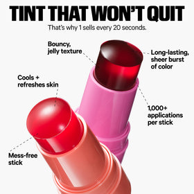 Milk Makeup tint applied on lips close-up, shows hydrating long-wear finish