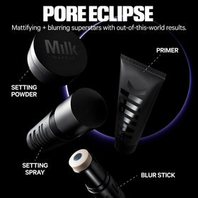 Milk Makeup touch-up demonstration pressing product over makeup to reduce shine