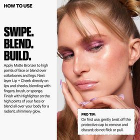 Milk Makeup Werk lip + cheek texture swatch on skin demonstrating blendability