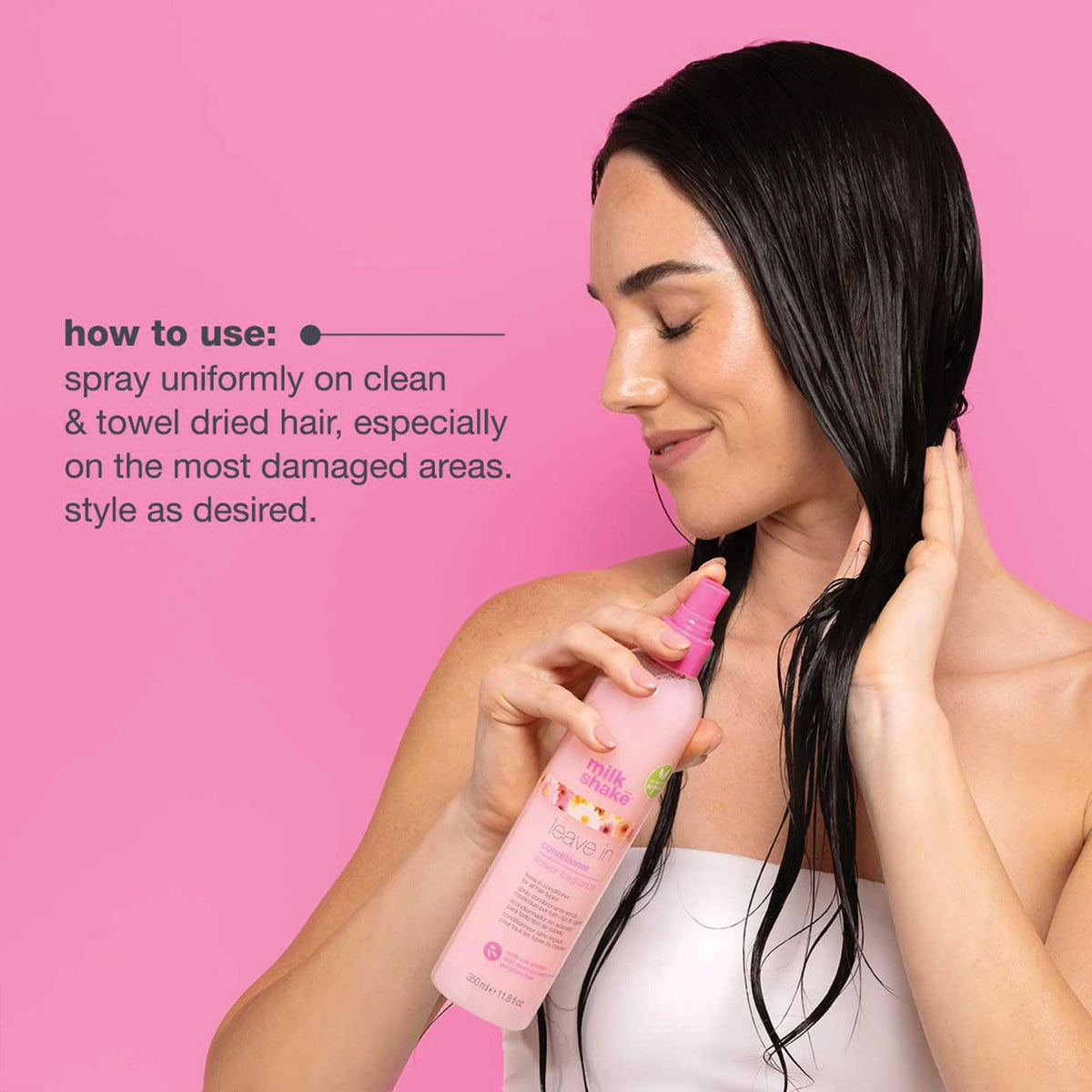 milk_shake mist on straight hair enhancing smoothness and manageability