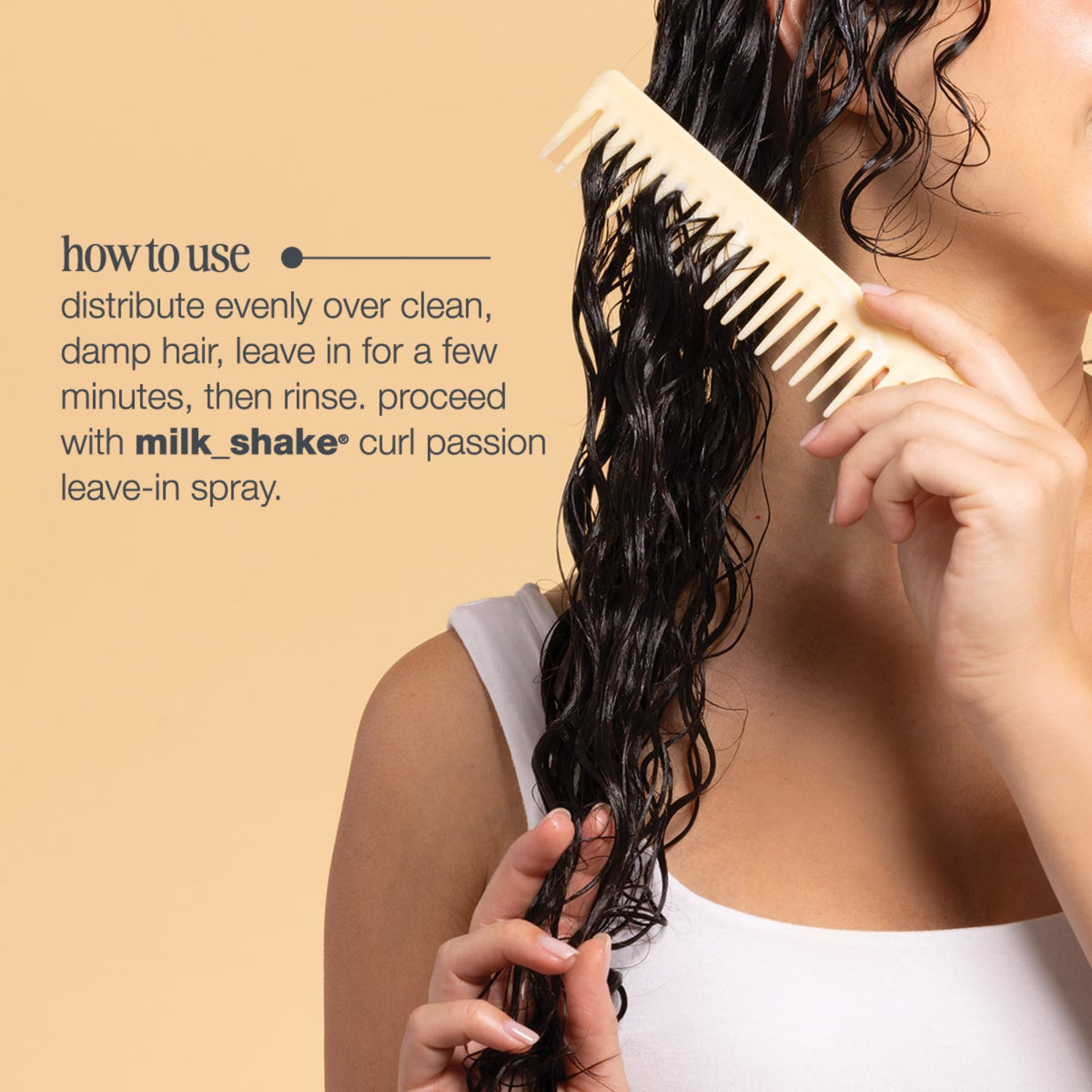milk_shake Curl Passion being applied to wet curls illustrating detangling and softness benefit