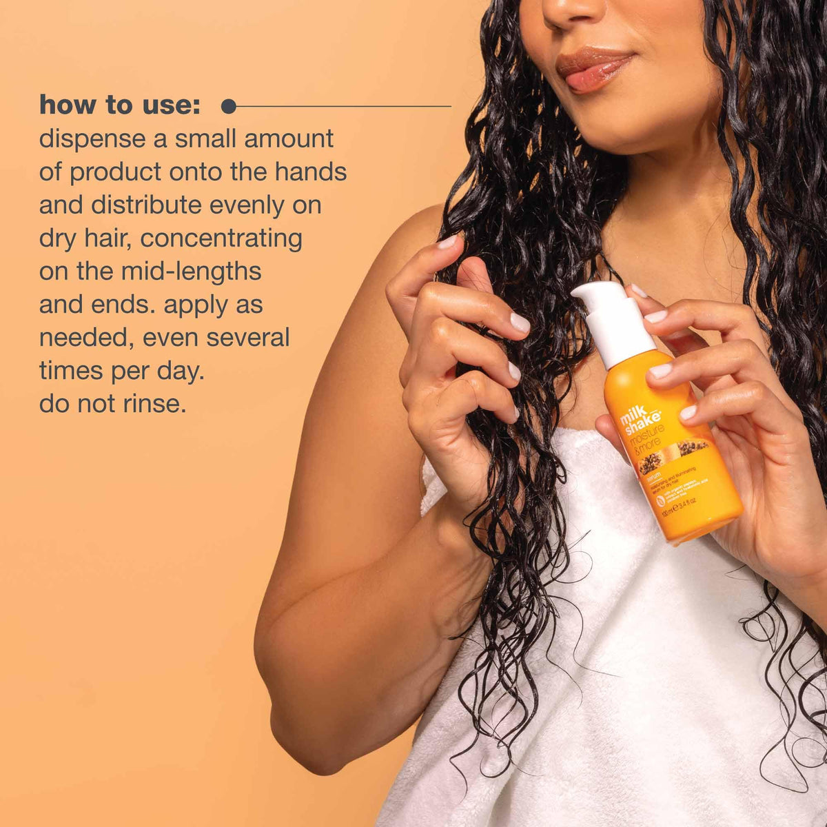 milk_shake smooth shiny finish on dry hair to illustrate de-frizzing and gloss