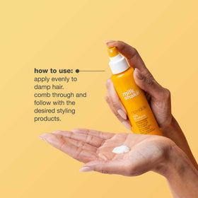 milk_shake applied to damp hair mid-application for smoother detangling and shine