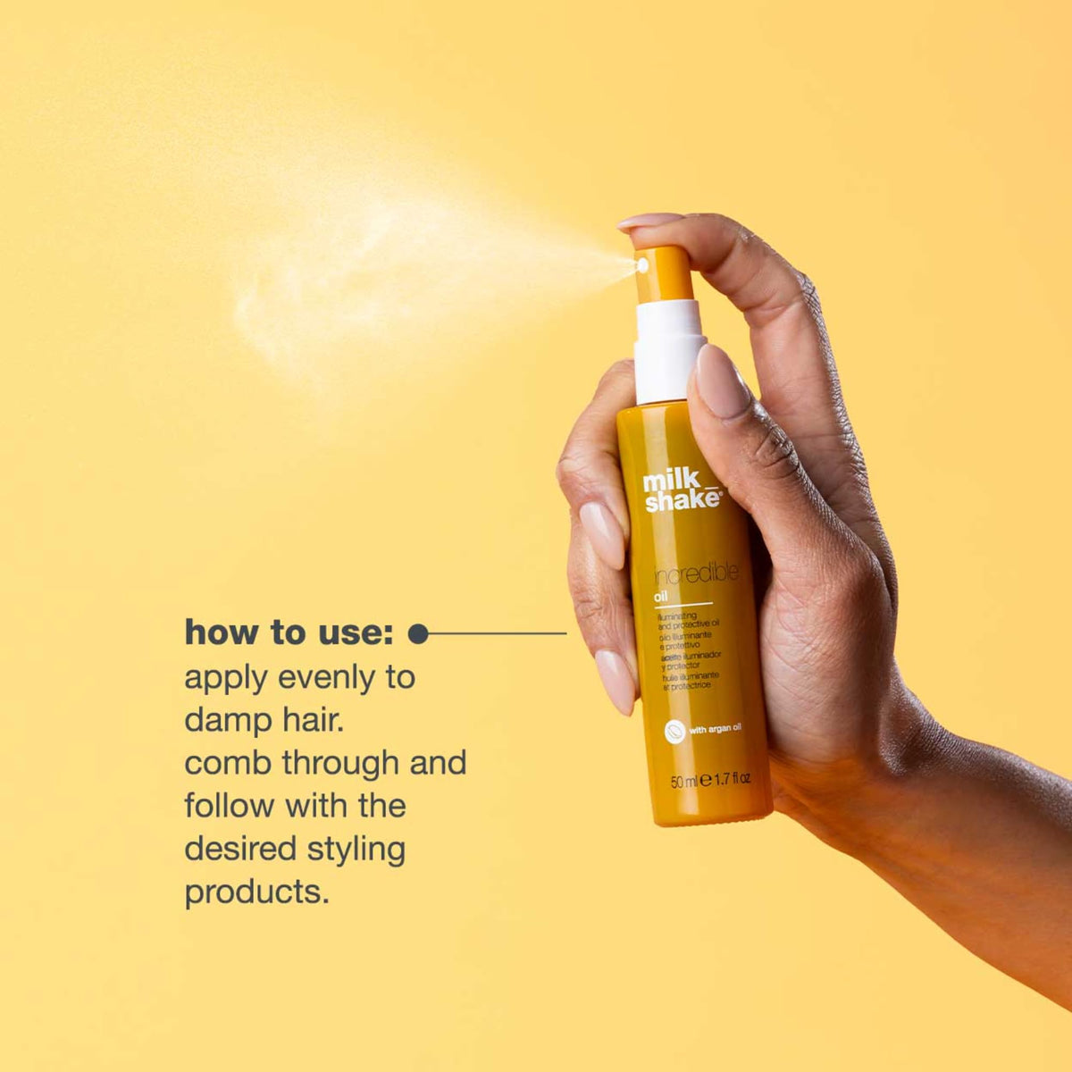 milk_shake oil applied to damp hair for heat protection and smoother blow-dry results