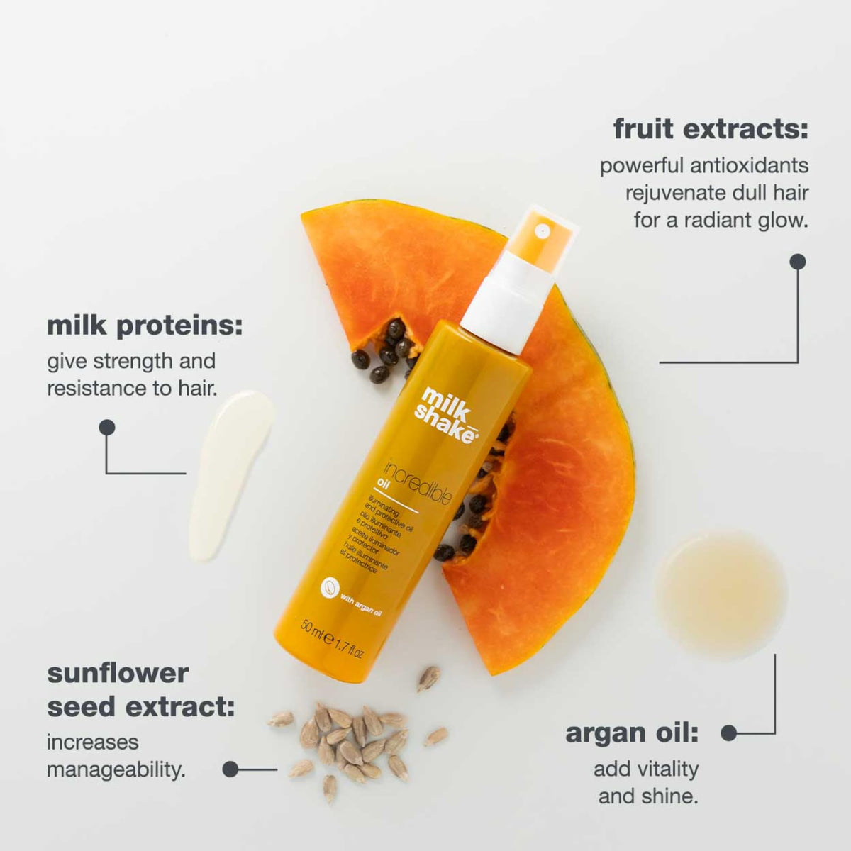 milk_shake oil texture on hand illustrating thin fast-absorbing oil for non-greasy shine