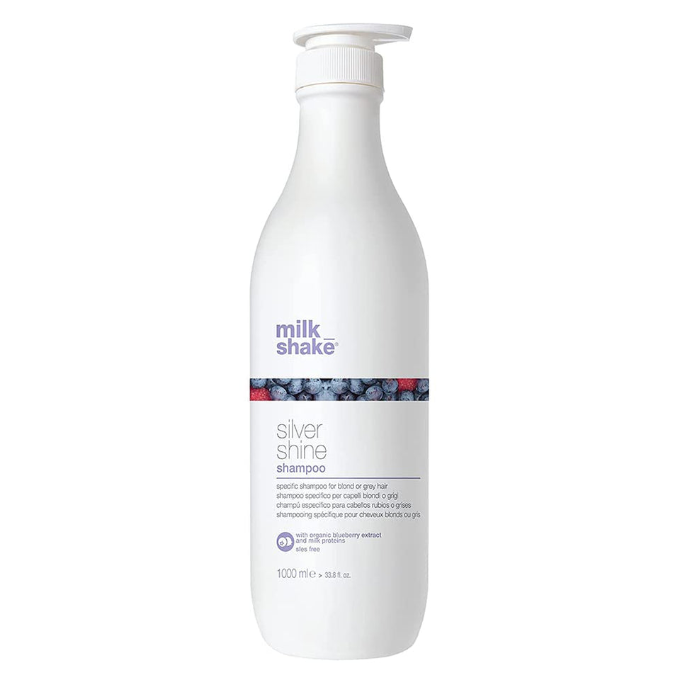 milk_shake Silver Shine front bottle showing label and purple shampoo benefit
