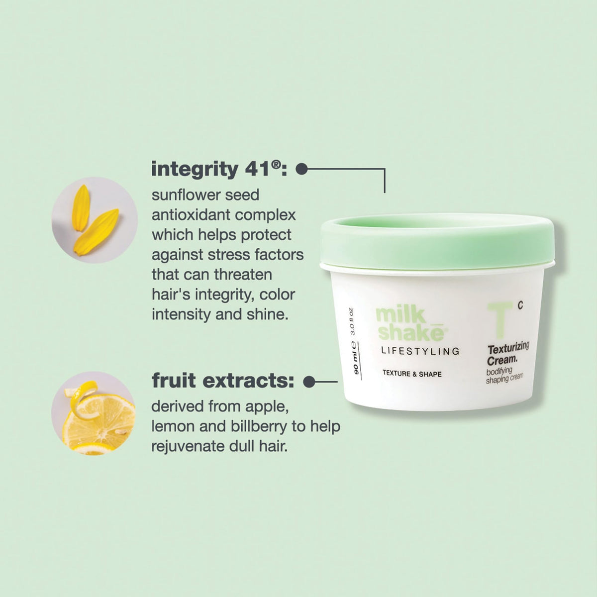 milk_shake styled tousled hair model, displays textured satin finish
