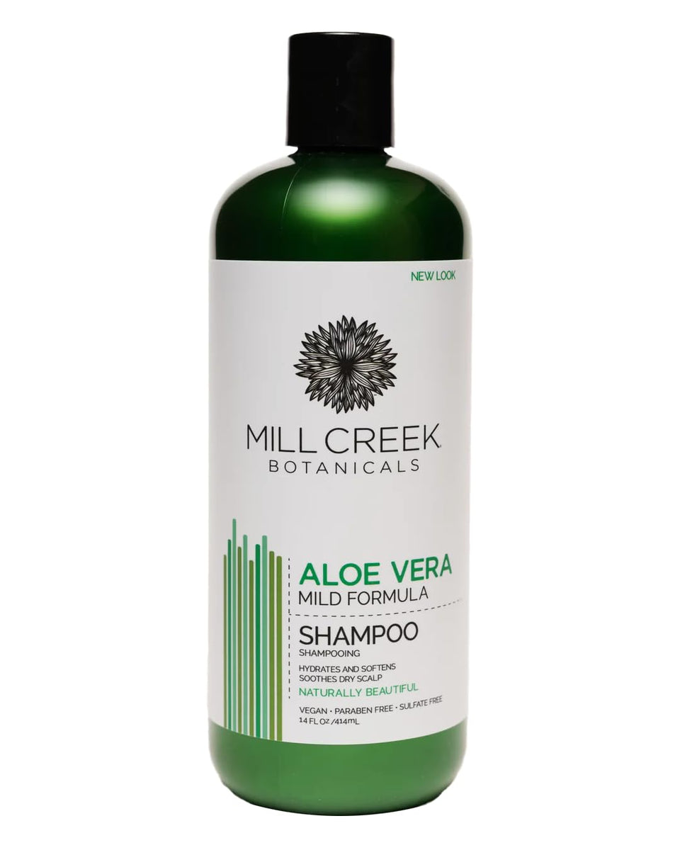 Mill Creek shampoo front packaging showing bottle and branding for clear product ID