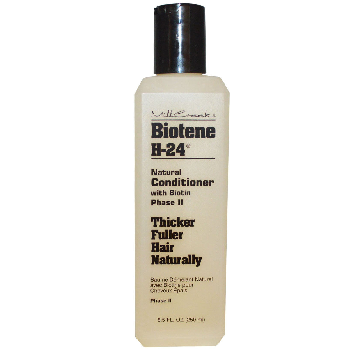 Mill Creek bottles in shower demonstrating Biotene H-24 in-use for manageable, soft hair