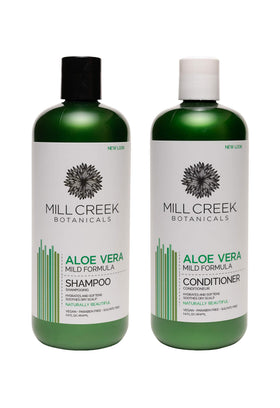 Mill Creek bottle front packaging showing clean aloe branding and product benefit