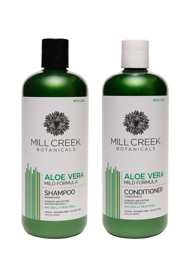 Mill Creek bottle front packaging showing clean aloe branding and product benefit