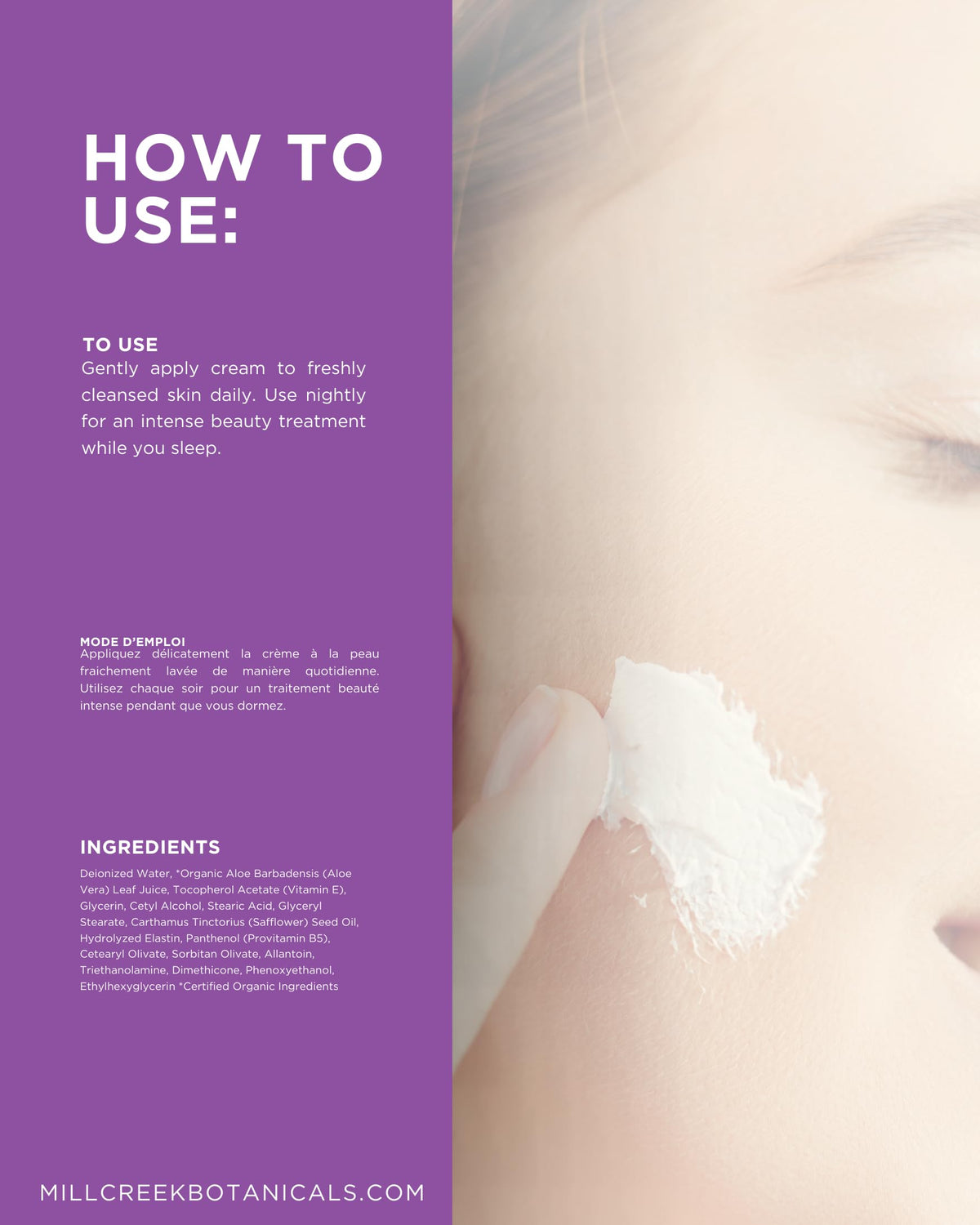 Mill Creek elastin cream application on hand demonstrating quick blend and hydrated skin benefit