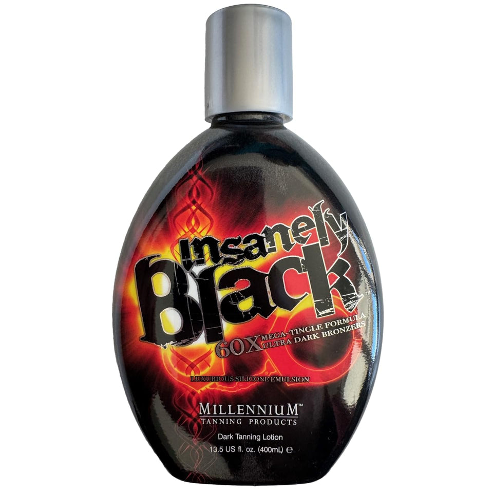 Millennium Tanning bottle front view, clear label and size benefit