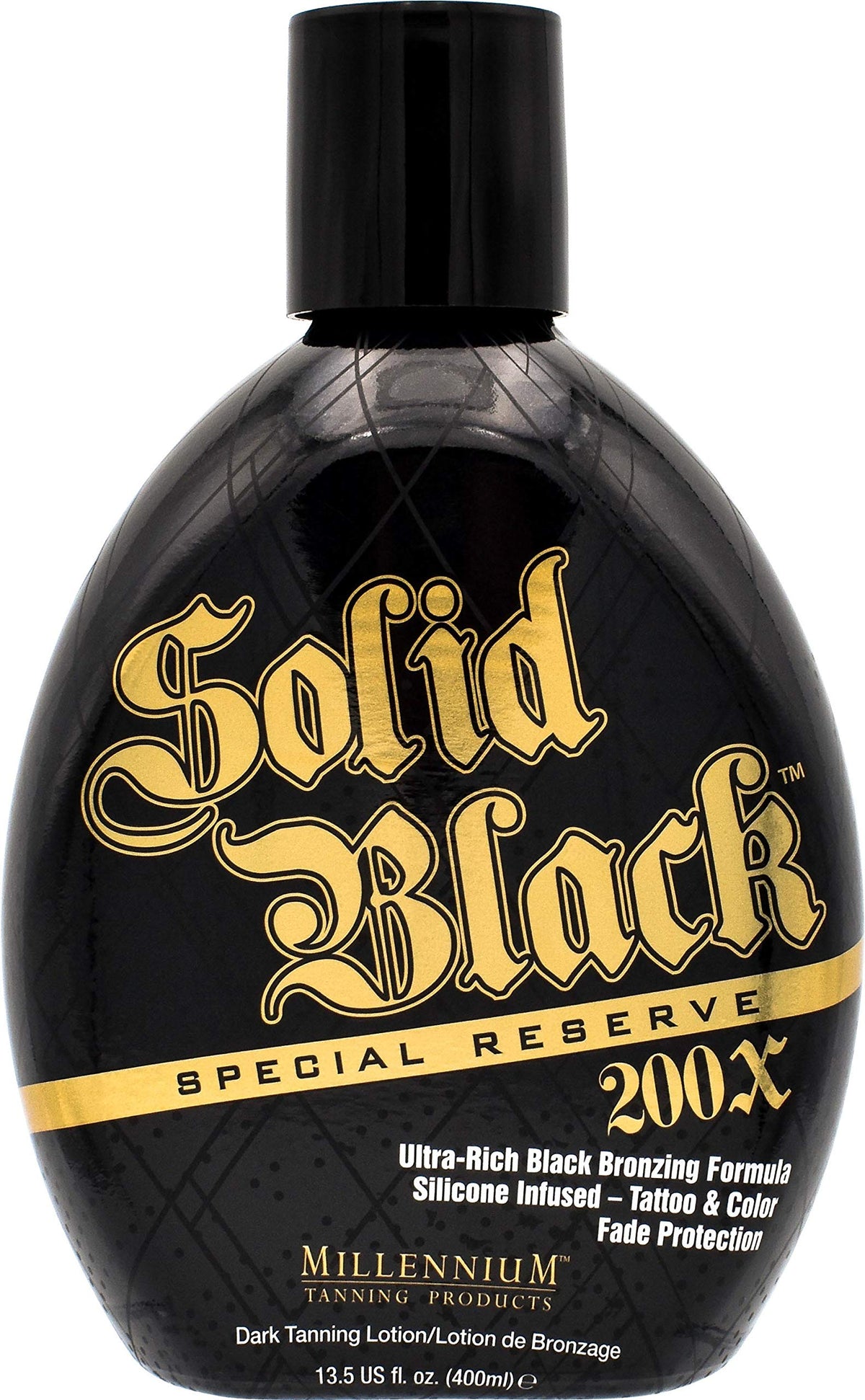 Millennium Tanning front packaging showing 13.5 oz bottle and branding benefit