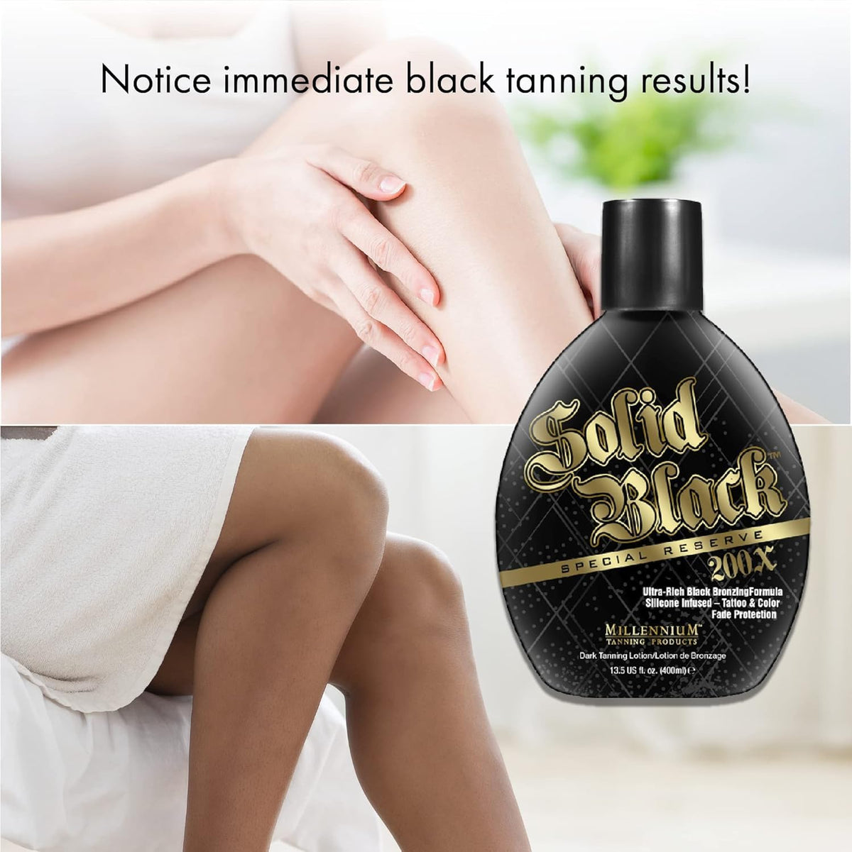 Millennium Tanning detail on tattooed skin showing protective silicone barrier