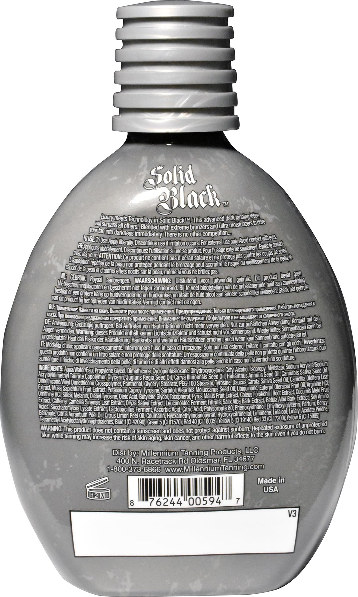 Millennium Tanning bottle on a beach setting suggesting outdoor tanning suitability