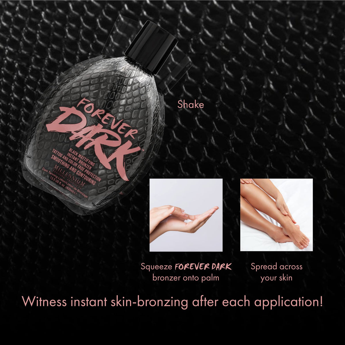 Millennium Tanning label detail highlighting tattoo color protection benefit