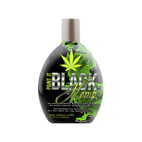 Millennium Tanning front packaging showing Paint It Black hemp bronzer benefits