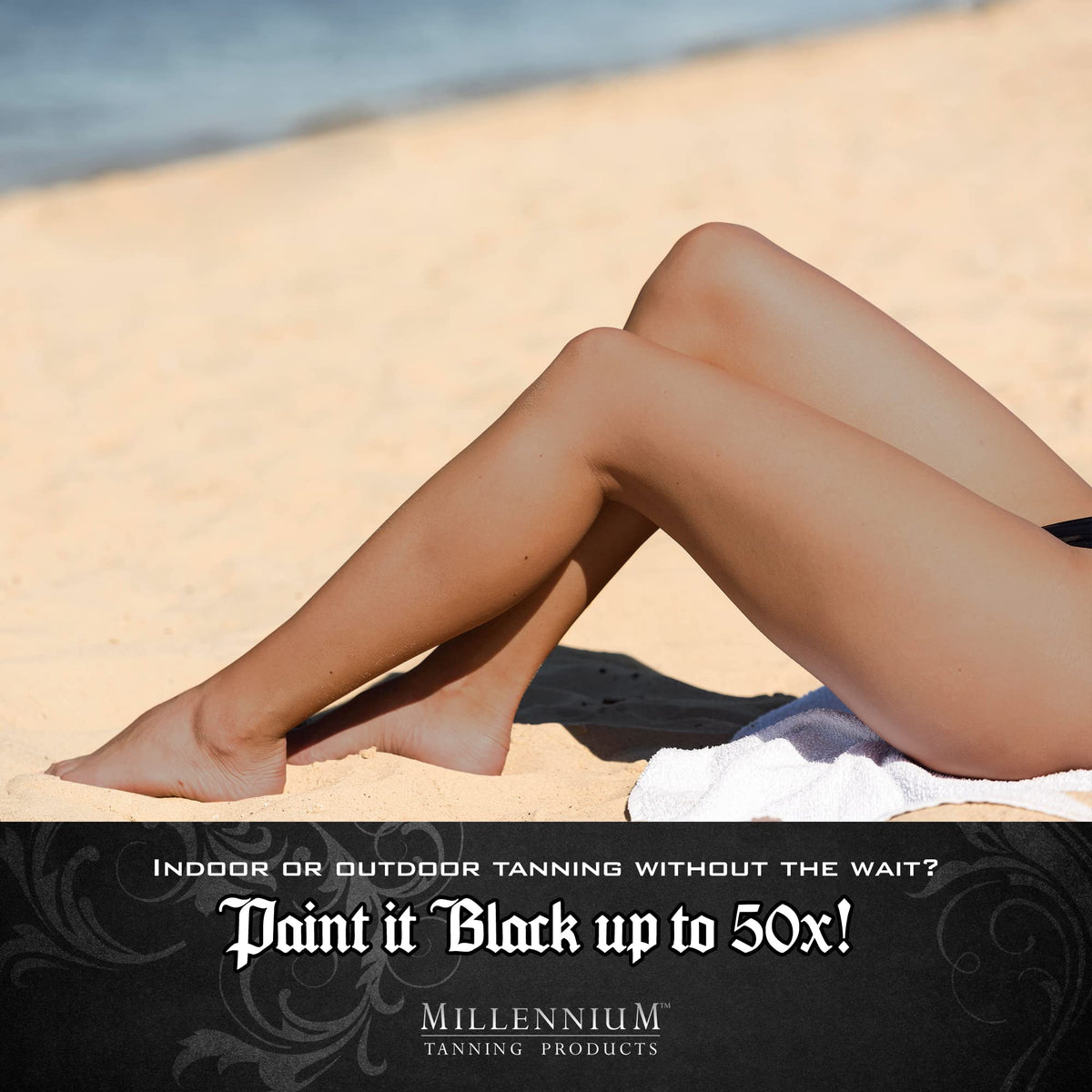 Millennium Tanning in tanning-bed lifestyle scene indicating intensified results