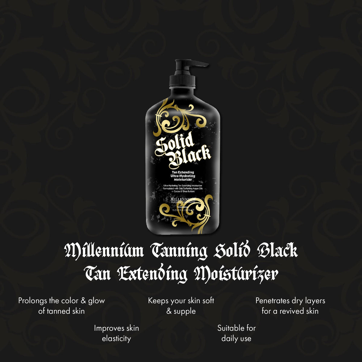 Millennium Tanning pump dispenser detail highlighting easy, mess-free use