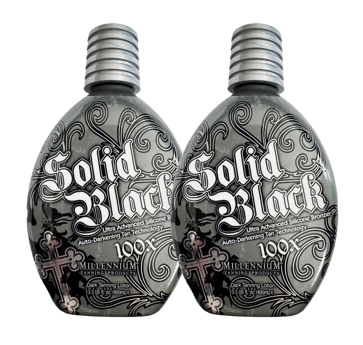 Millennium Tanning front packaging showing 2-pack and bottle details for convenient supply