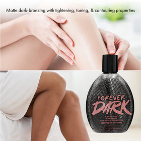 Millennium Tanning bottle next to hand for size and scale view