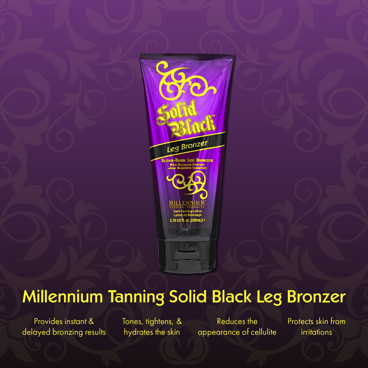 Millennium Tanning tube close-up highlighting label and size
