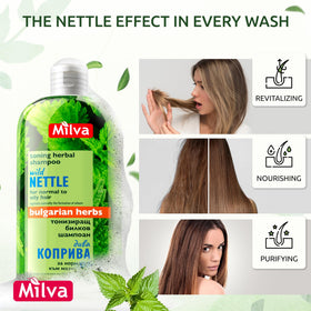 Milva shampoo staged in bathroom showing clean, fresh routine benefit