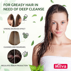 Milva shampoo lather texture close-up demonstrating gentle foam