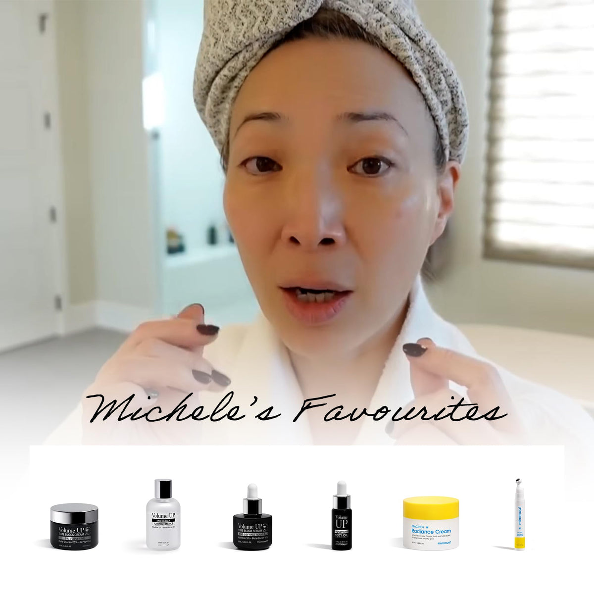 mimmua! label and ingredients panel highlighting kojic acid and turmeric benefits