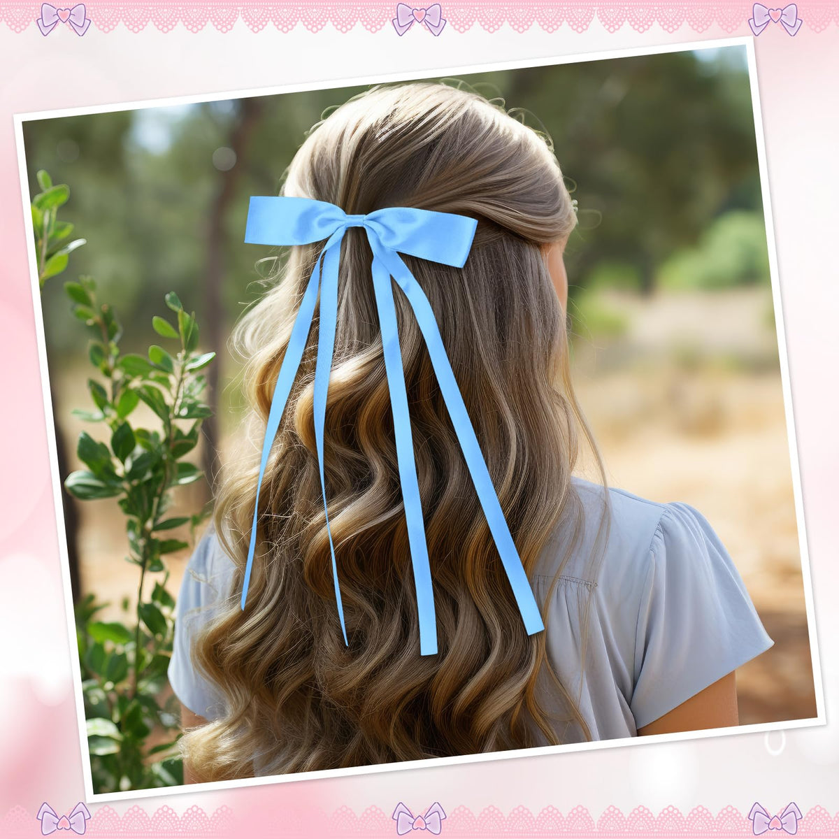 Mimorou bow clipped in hair showing easy styling and pretty finish benefit
