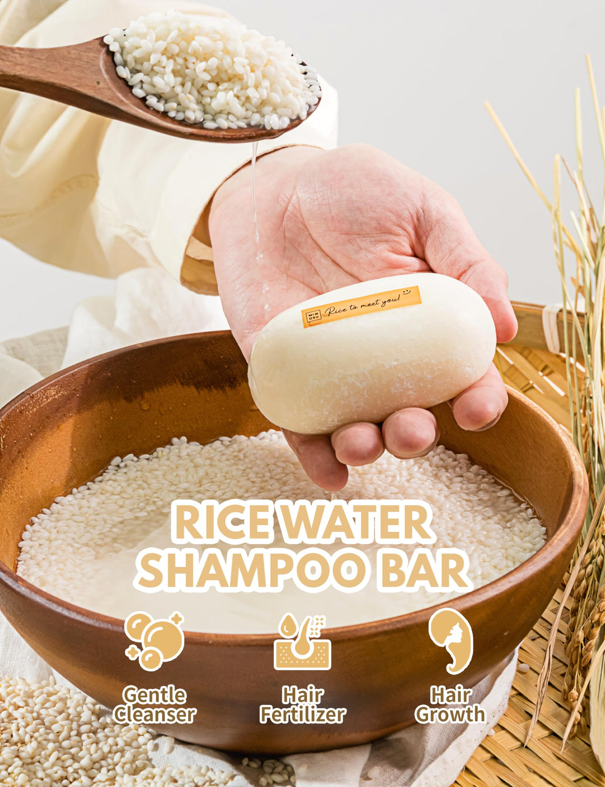 mimosu shampoo lather in hands demonstrating gentle foaming action